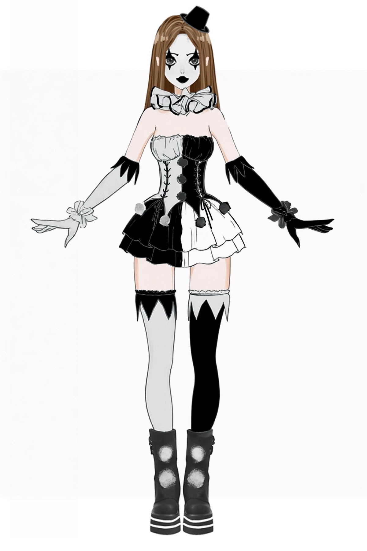 Terrifier Clown Gothic Black White Spliced Halloween Cosplay Costume