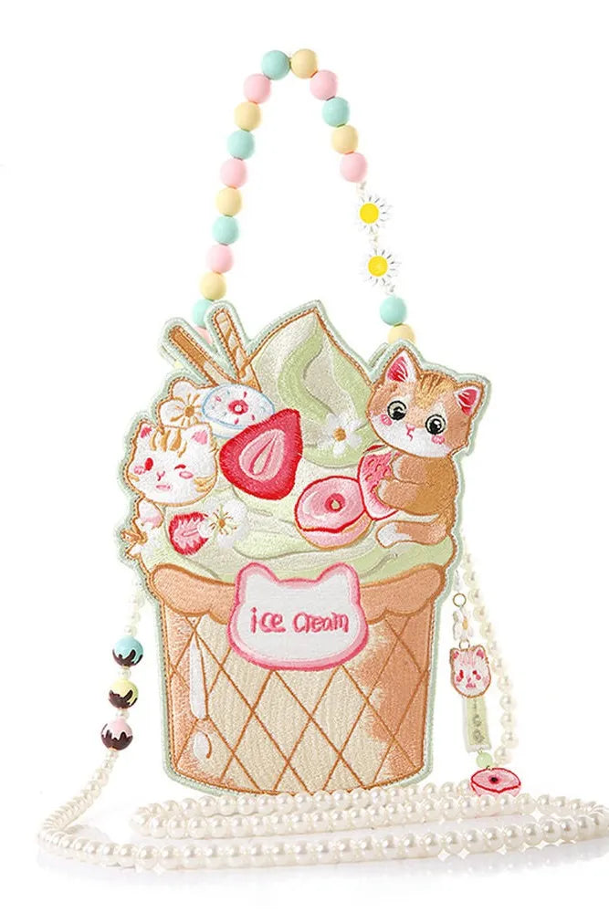 Double-Sided Ice Cream Lolita Sweet Silk Embroidery Crossbody Bag