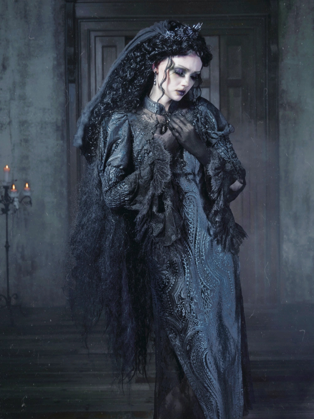 Sale at 20:00, Oct 20th. Call of Snowland Lolita Original Gothic Halloween Black Lace Mermaid Dress