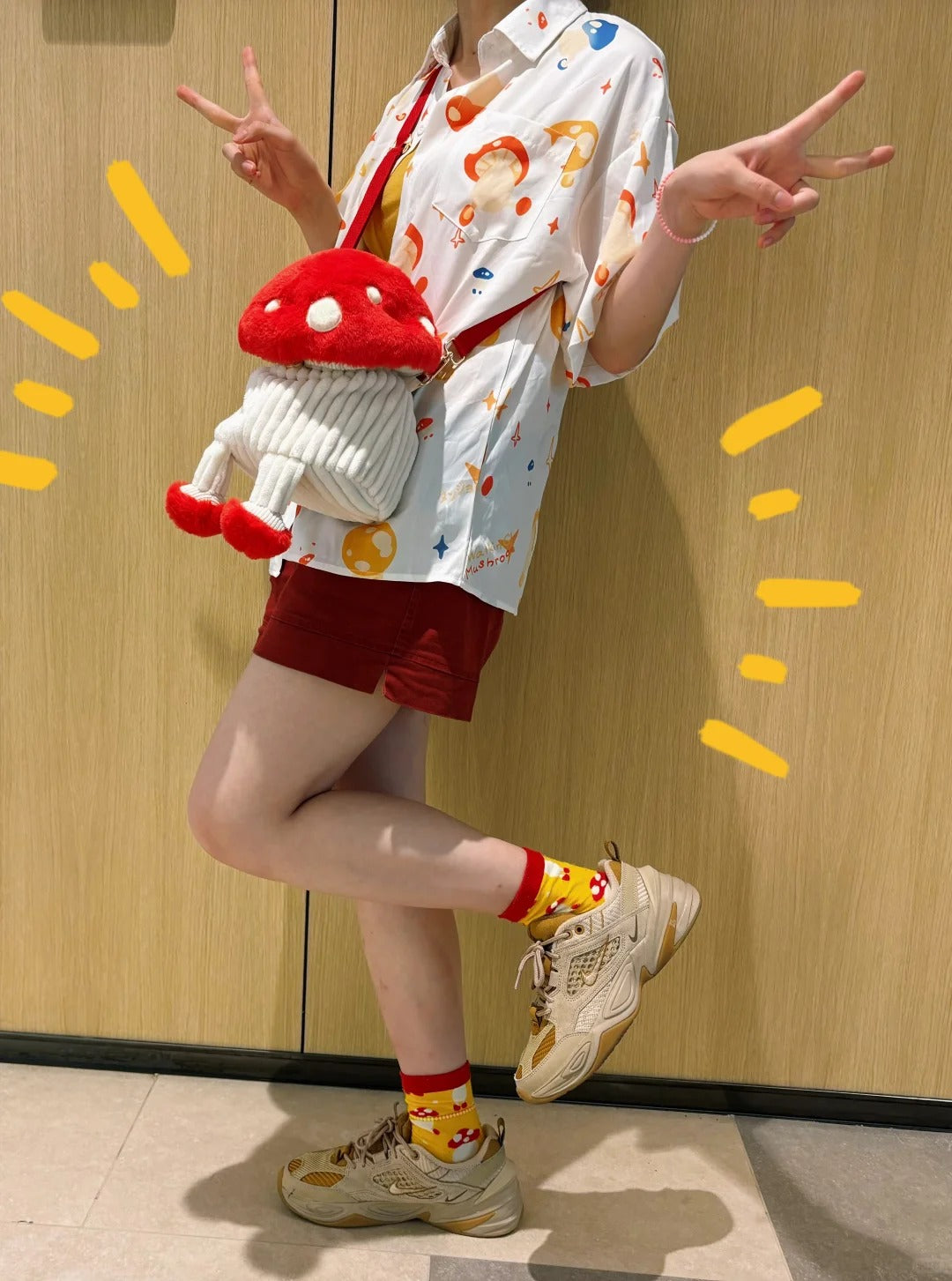 Walking Mushroom Plush Flap‑over Bucket Bag
