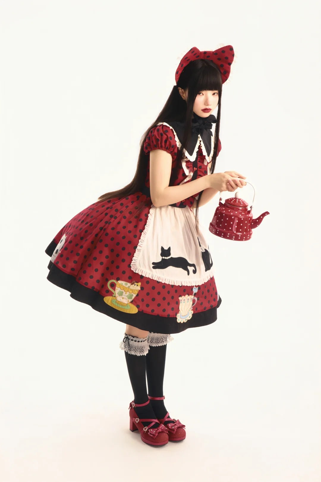 Teacup Cat Vintage Polka Dot Lolita Dress