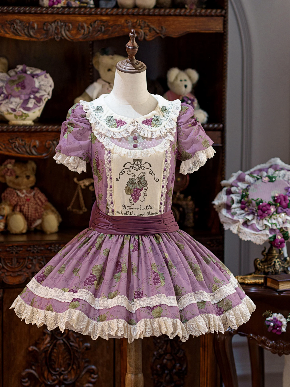 Purple Grape Manor Lolita Original Pastoral Style OP Dress