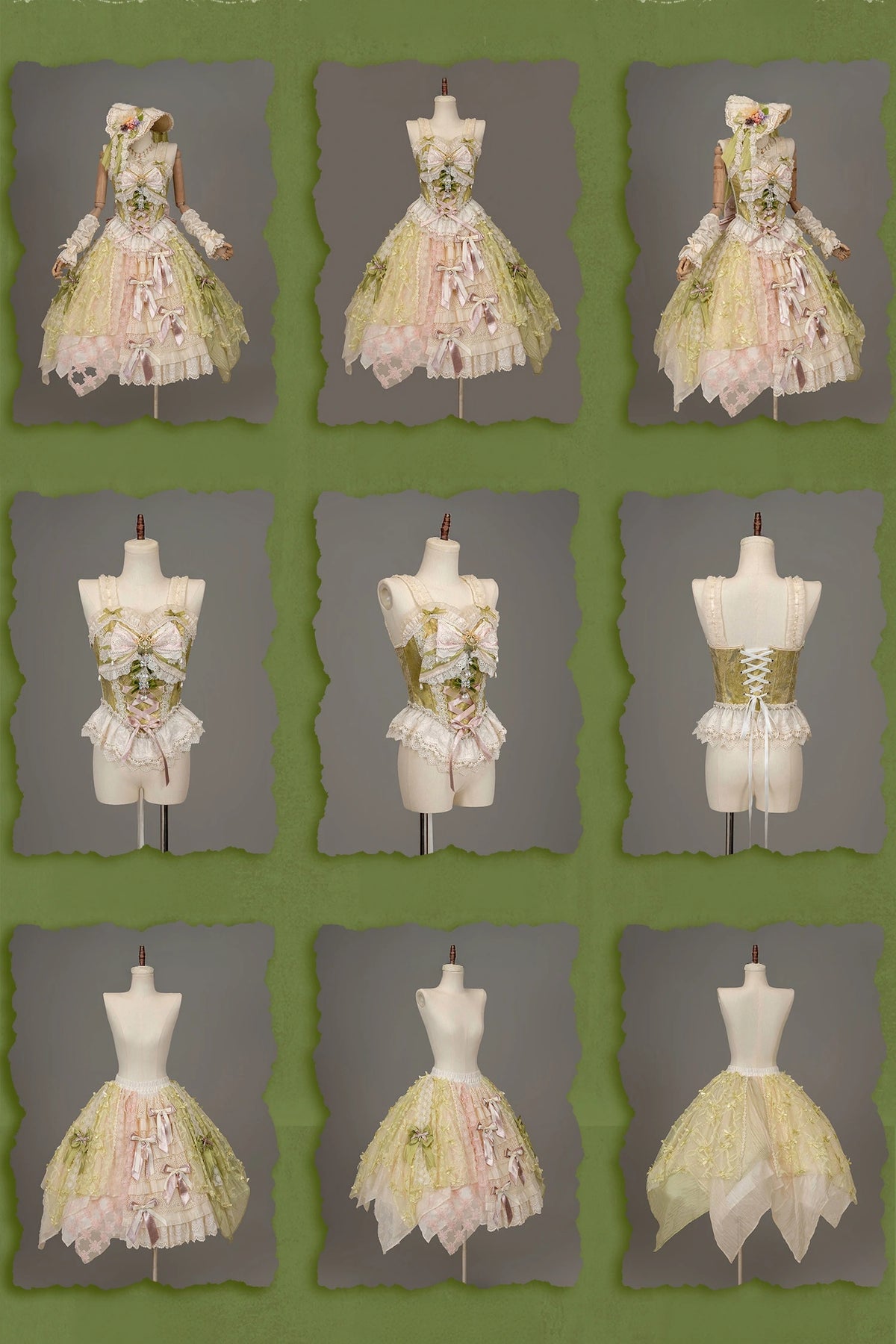 Whisper of Spring Field Lolita Original Green Boned Corset & Skirt Set
