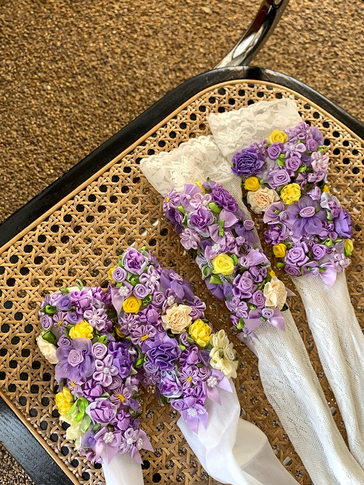 Dreamy Purple Fairy Flower French Vintage Bow Pile SocksLE9034