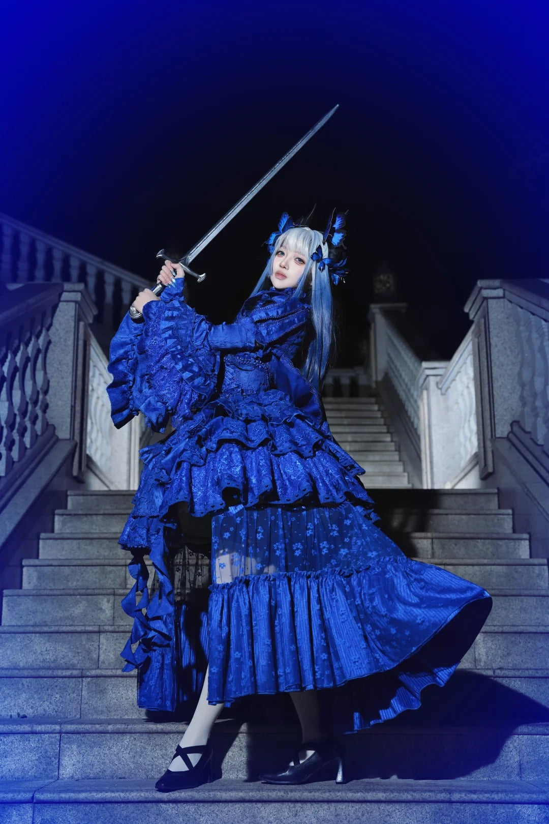 Caliburn Sword in Stone Gothic Red Blue Lolita JSK Full Set