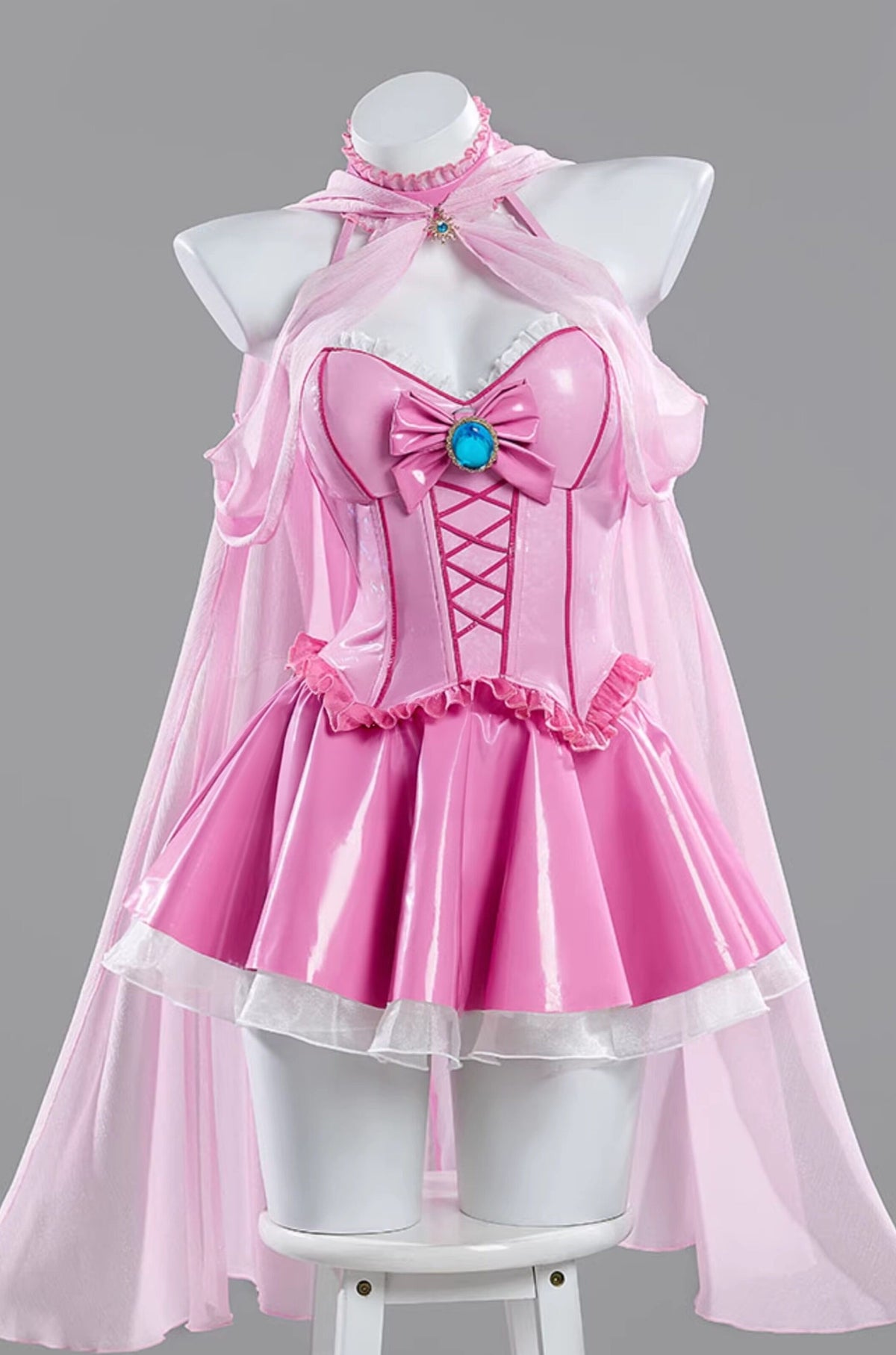 Princess Peach Fanart Idol Style PU Leather Cosplay Skirt