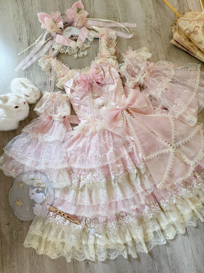 Lolita Pink Intricate Lace Embroidered JSK Dress LS1003