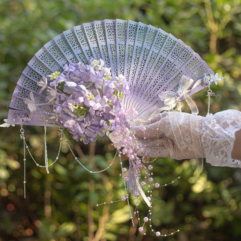 Falling Rain Wisteria Four Seasons Flower Lolita Handmade Classic Style Fan