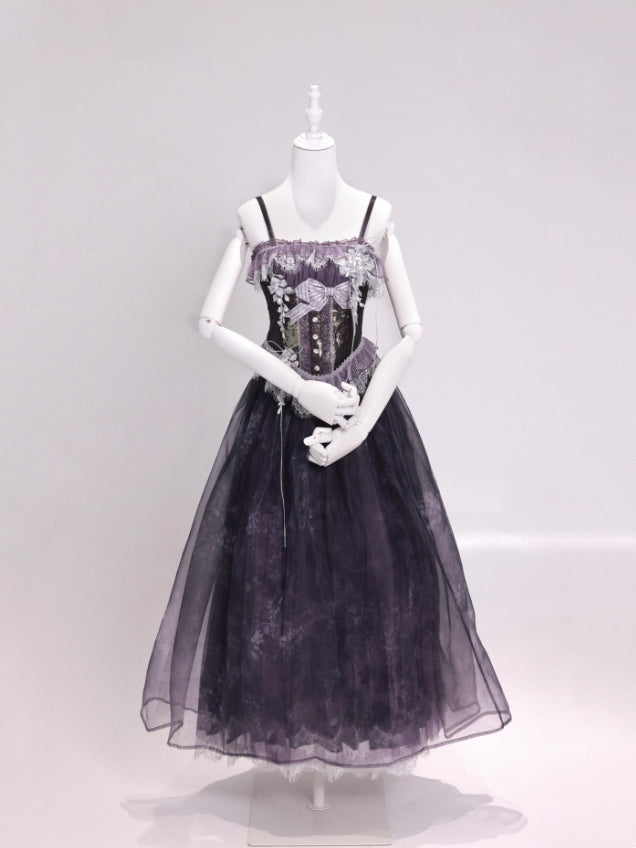 Night Vine Rain Lolita Original Wisteria Embroidered Corset & Half Skirt Set