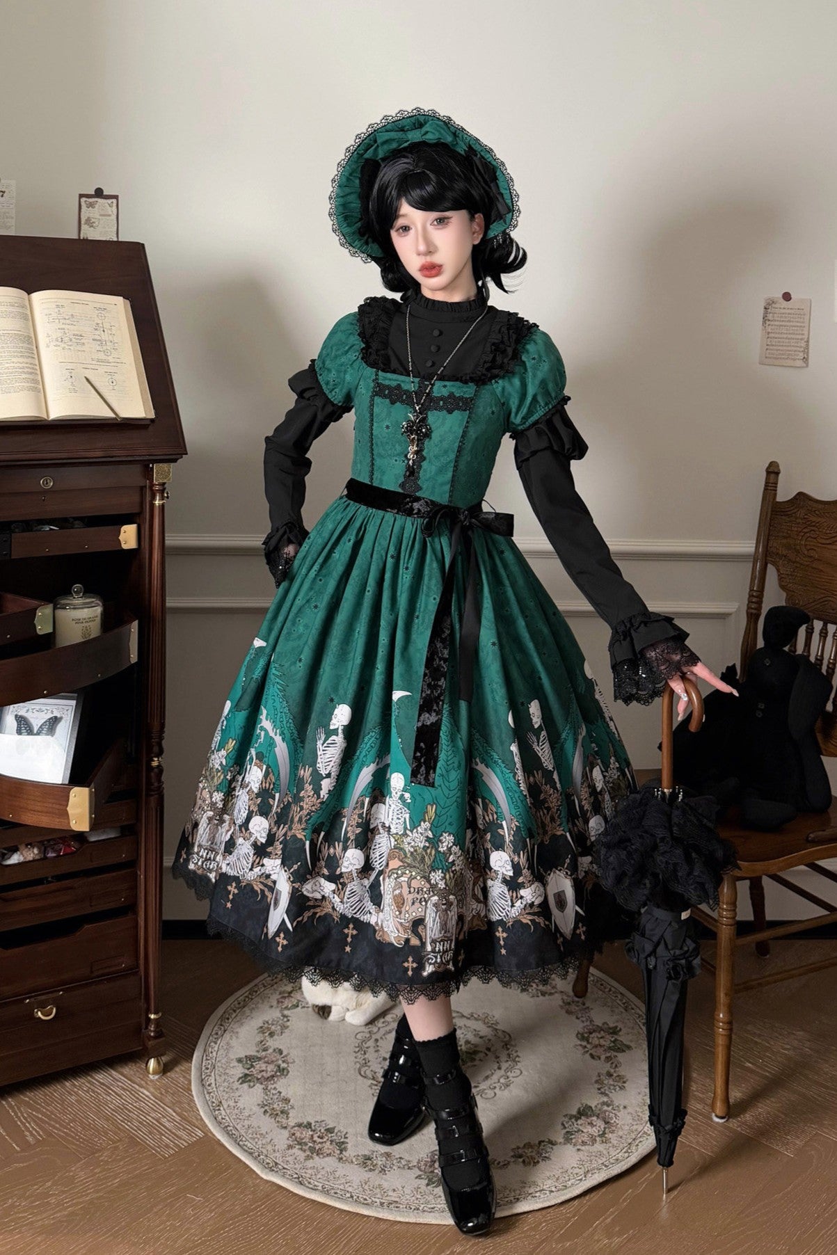 Dragon Bone Lily Lolita Gothic Green OP Dress