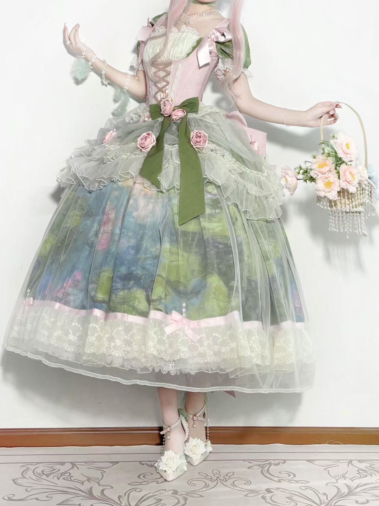 Monet's Garden Oil Painting Classic Lolita OP Dress Set