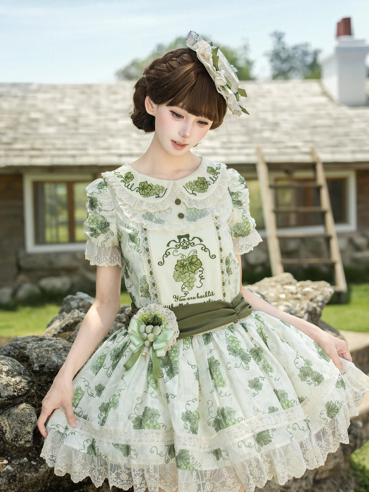 Green Grape Manor Lolita Original Pastoral Style OP Dress