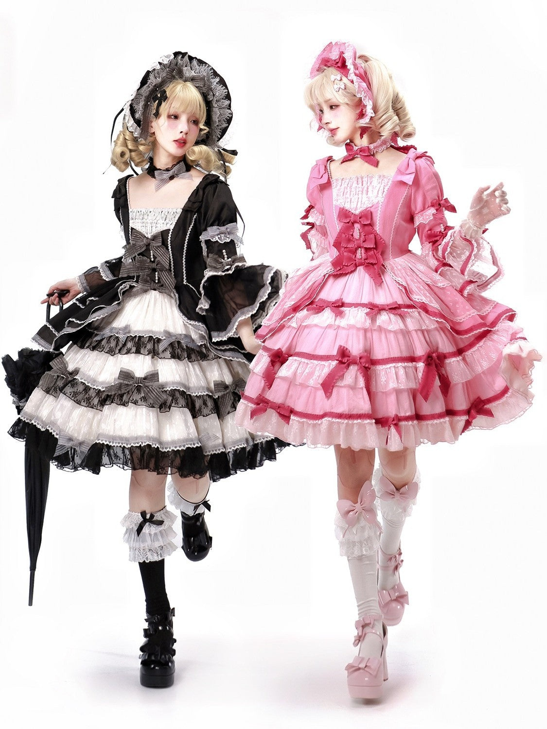 Velvet Cake Doll Pink Black Tiered Ruffle Classic Lolita JSK