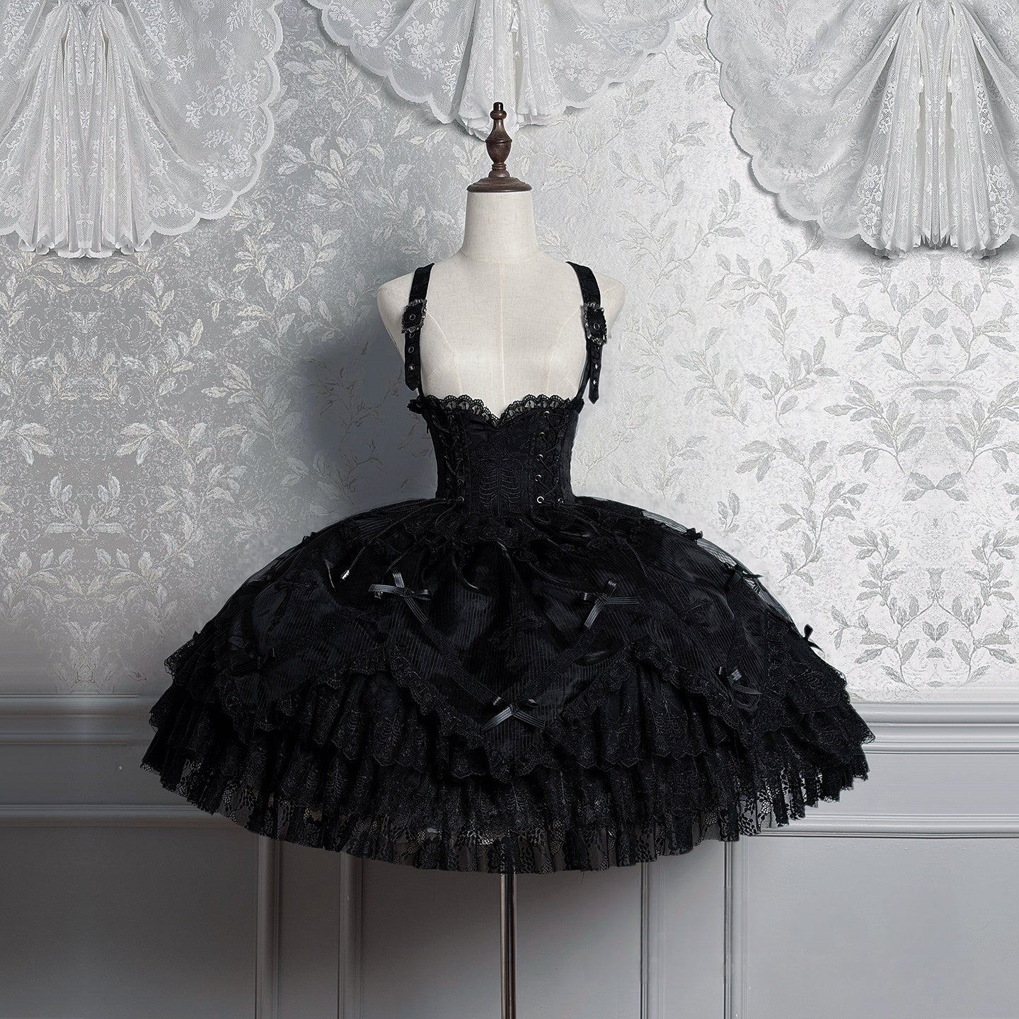 Dark Mist Banquet Gothic Suspender Dress & Blouse Set