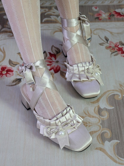 Lolita Sweet French Style Block Heel Mule Shoes