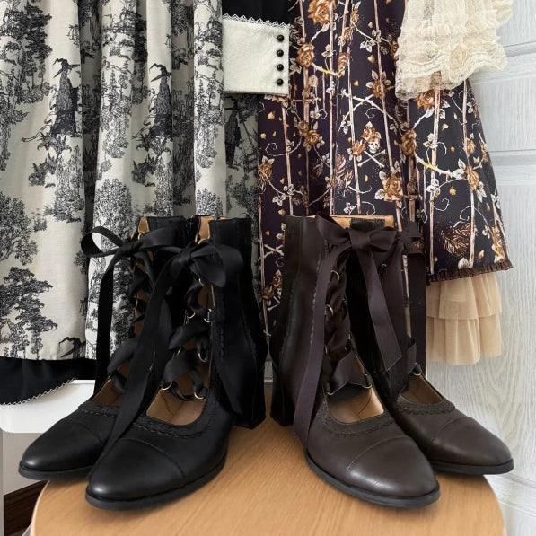 Angel Flower Wall Collaboration Lolita Original Lace-up Ankle Boots