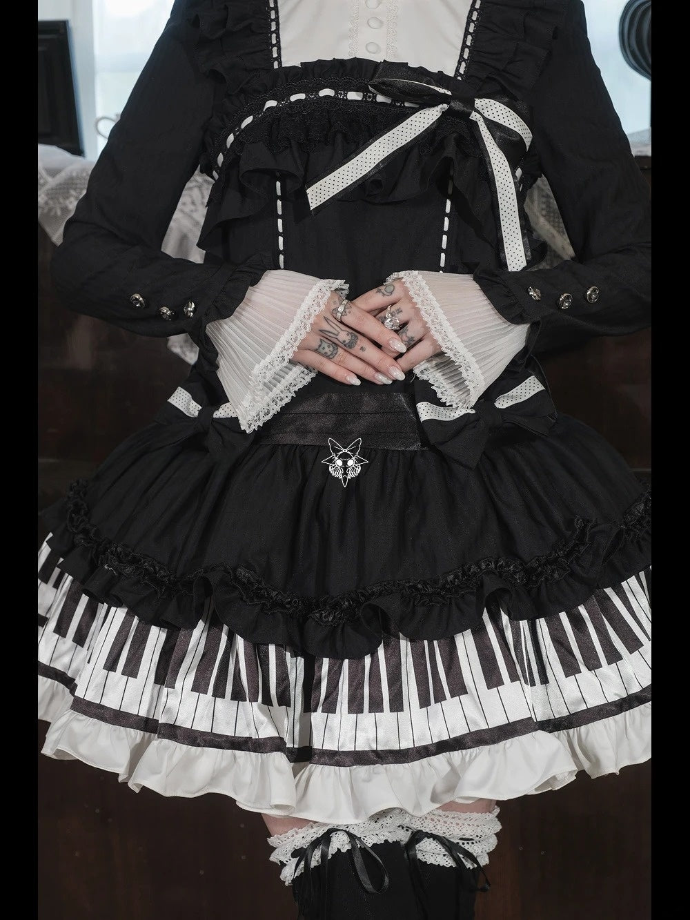 lvory & Eboony Piano Keys Black & White Gothic Waistless Flutter Doll Dress
