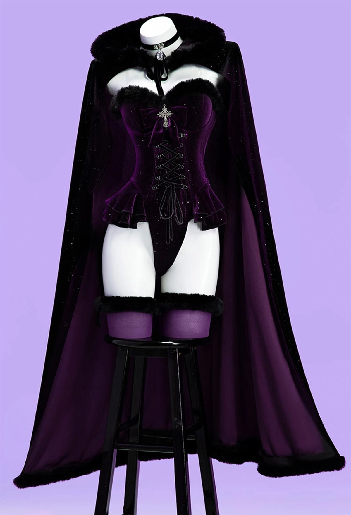 Witch Banquet Series Black Purple Velvet Cape Cosplay Costume