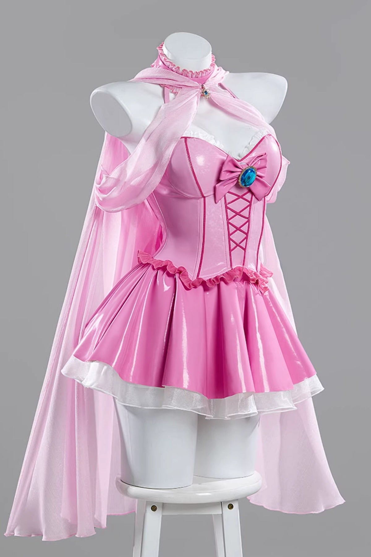 Princess Peach Fanart Idol Style PU Leather Cosplay Skirt