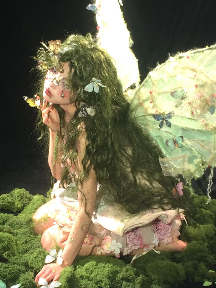 Long Moss Green Fairy Curly Wig LE7009