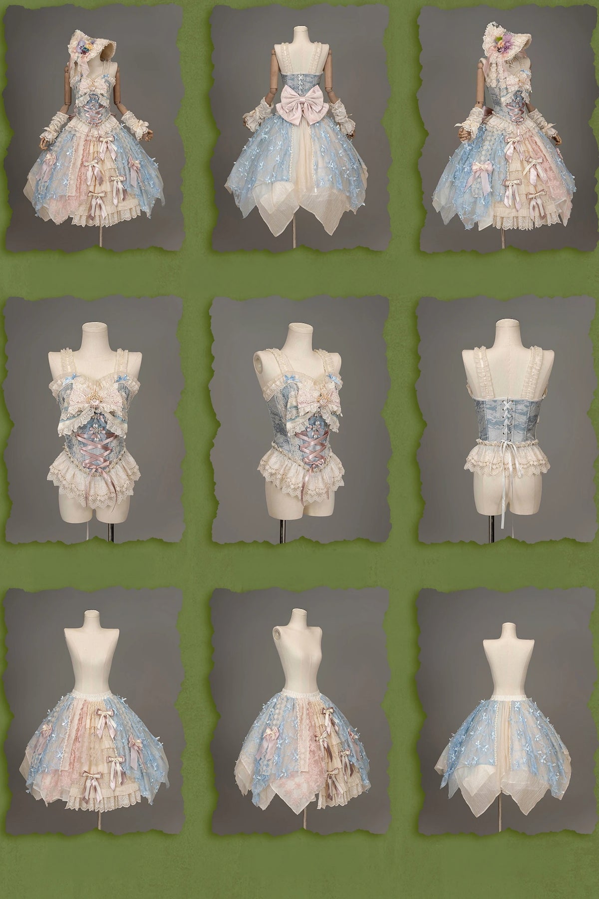 Whisper of Spring Field Lolita Original Blue Boned Corset & Skirt Set