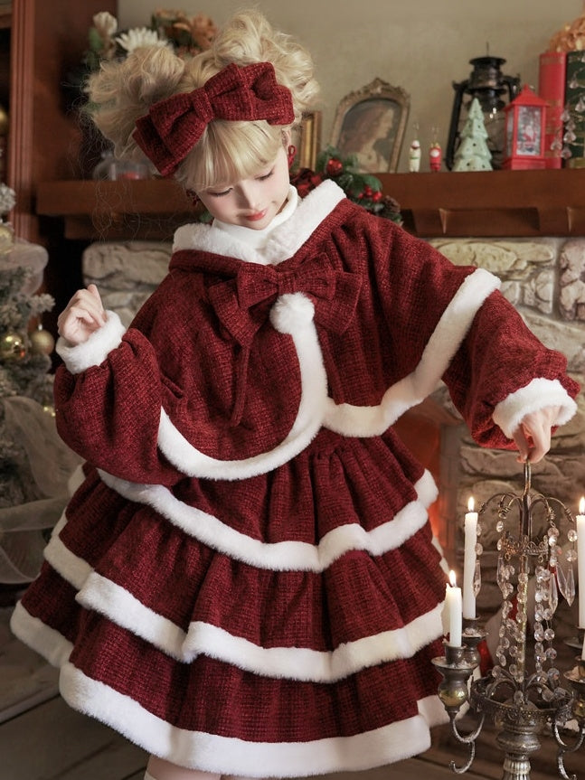Christmas Carol Original Lolita Red Dress & Cape Set