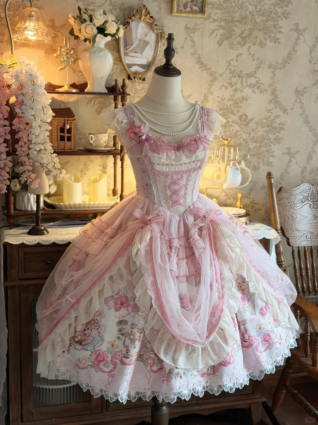 Pink Jacquard Print Sweet Classic Lolita JSK