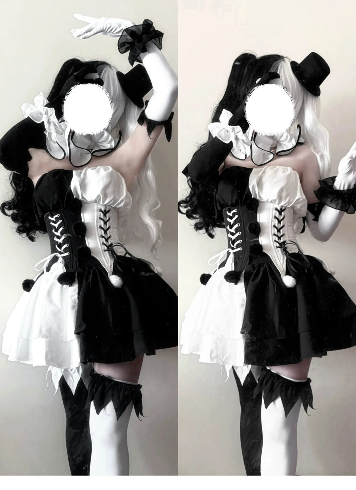 Terrifier Clown Gothic Black White Spliced Halloween Cosplay Costume