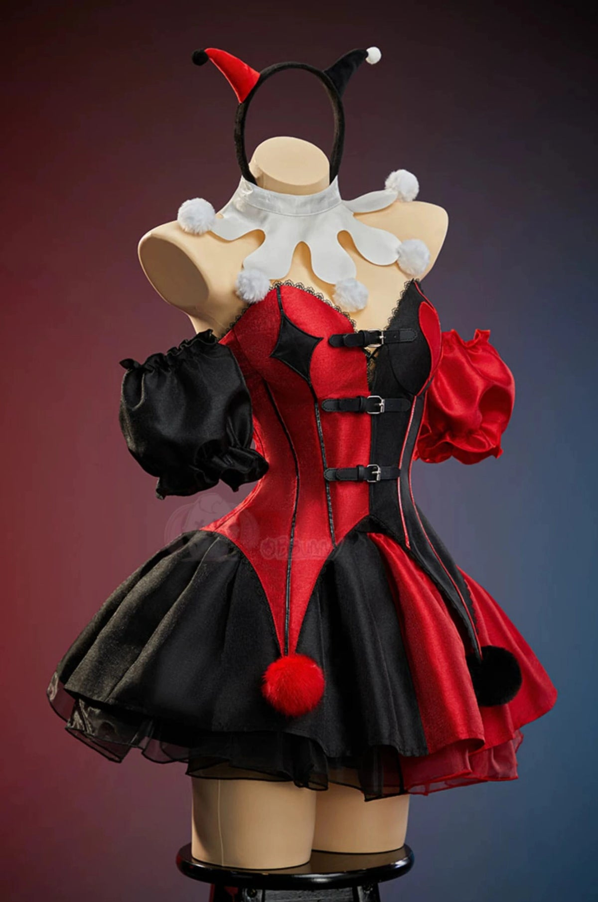 Harley Quinn Gothic Red & Black Patchwork Halloween Clown Cosplay Costume