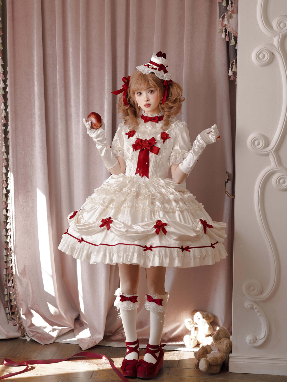 Paria Cream Strawberry Satin Lolita OP Dress
