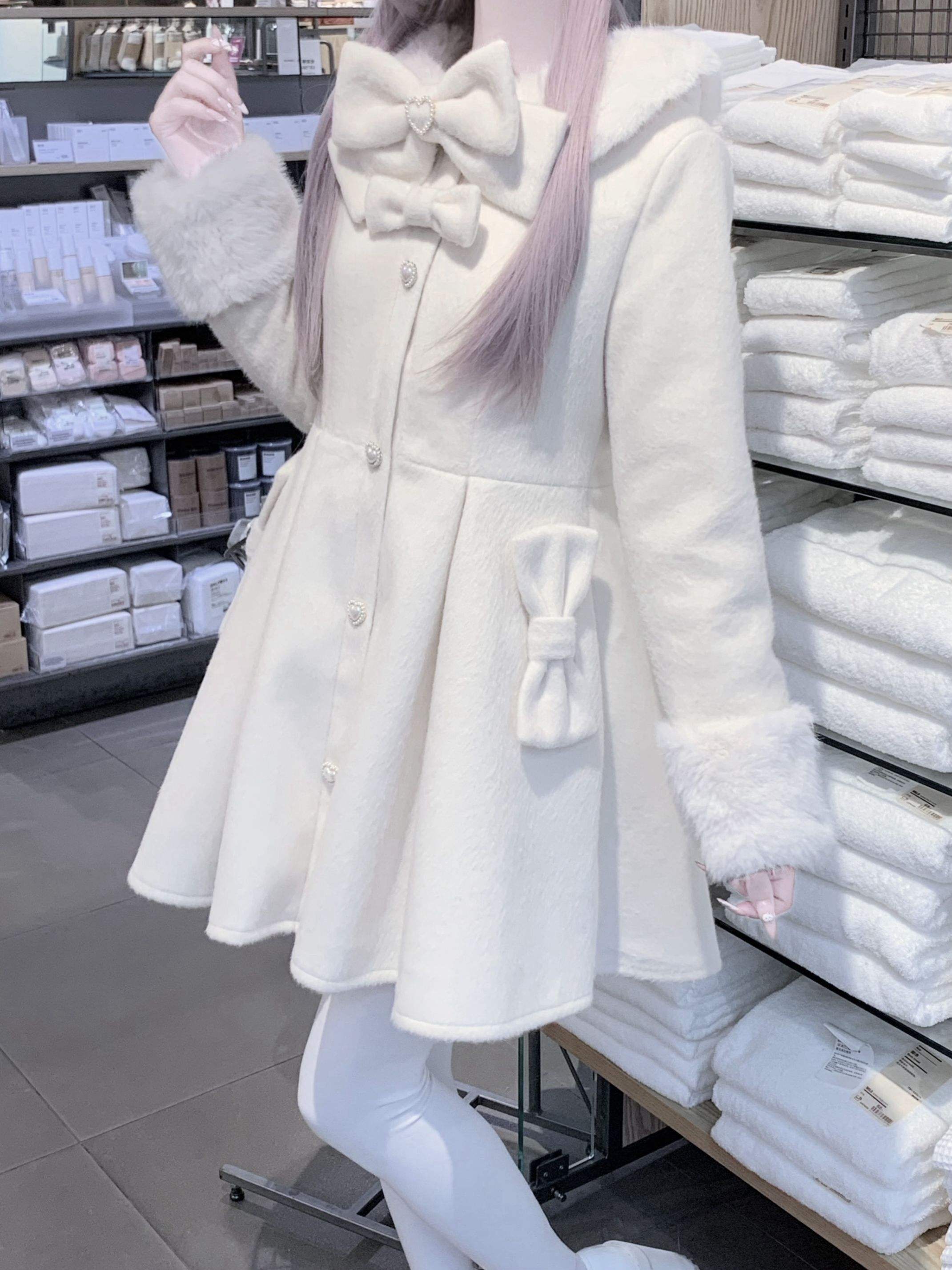 J-Fshion Jirai Kei Sweet Bow Wool Winter Coat LR1012