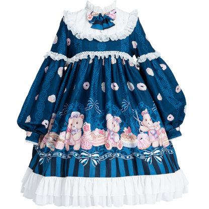Lolita Cute Nurse Bear Print OP Dress LS1016