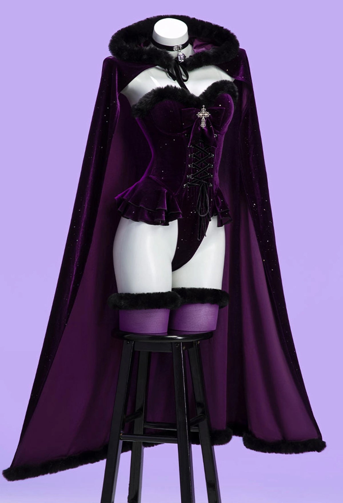 Witch Banquet Series Black Purple Velvet Cape Cosplay Costume