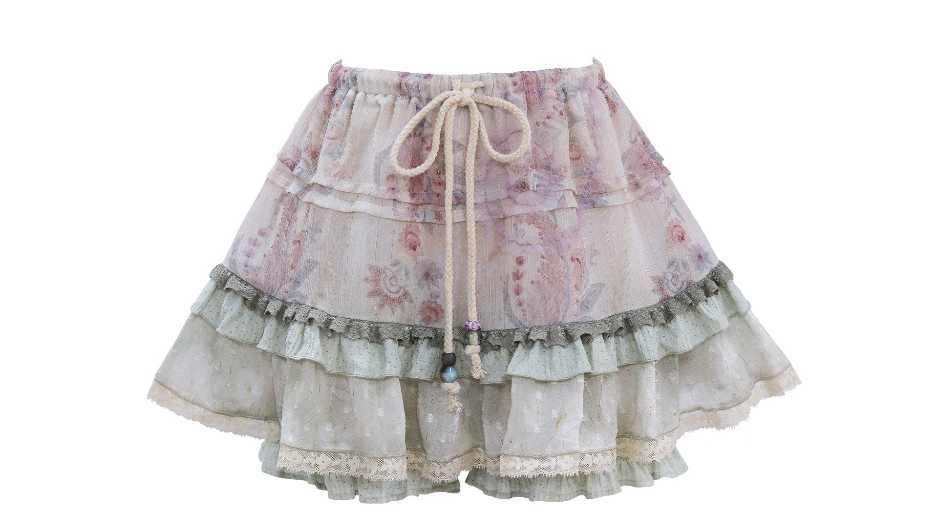 Creeping Vines Sage Green Floral Gold Thread Halter Top Skirt Mori Set