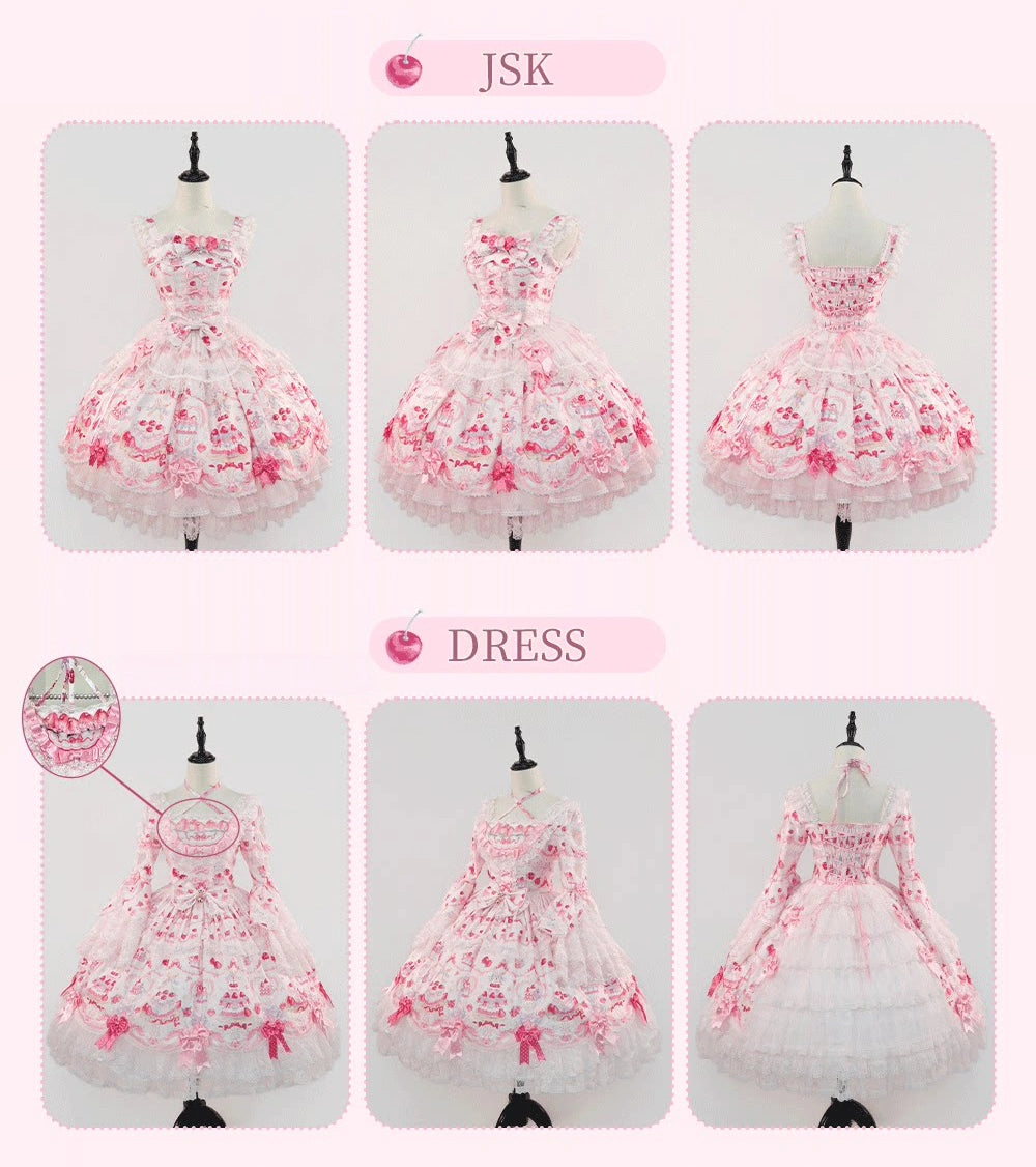 Cherry Cake Lolita Original Sweet Pink Print JSK & Dress Set
