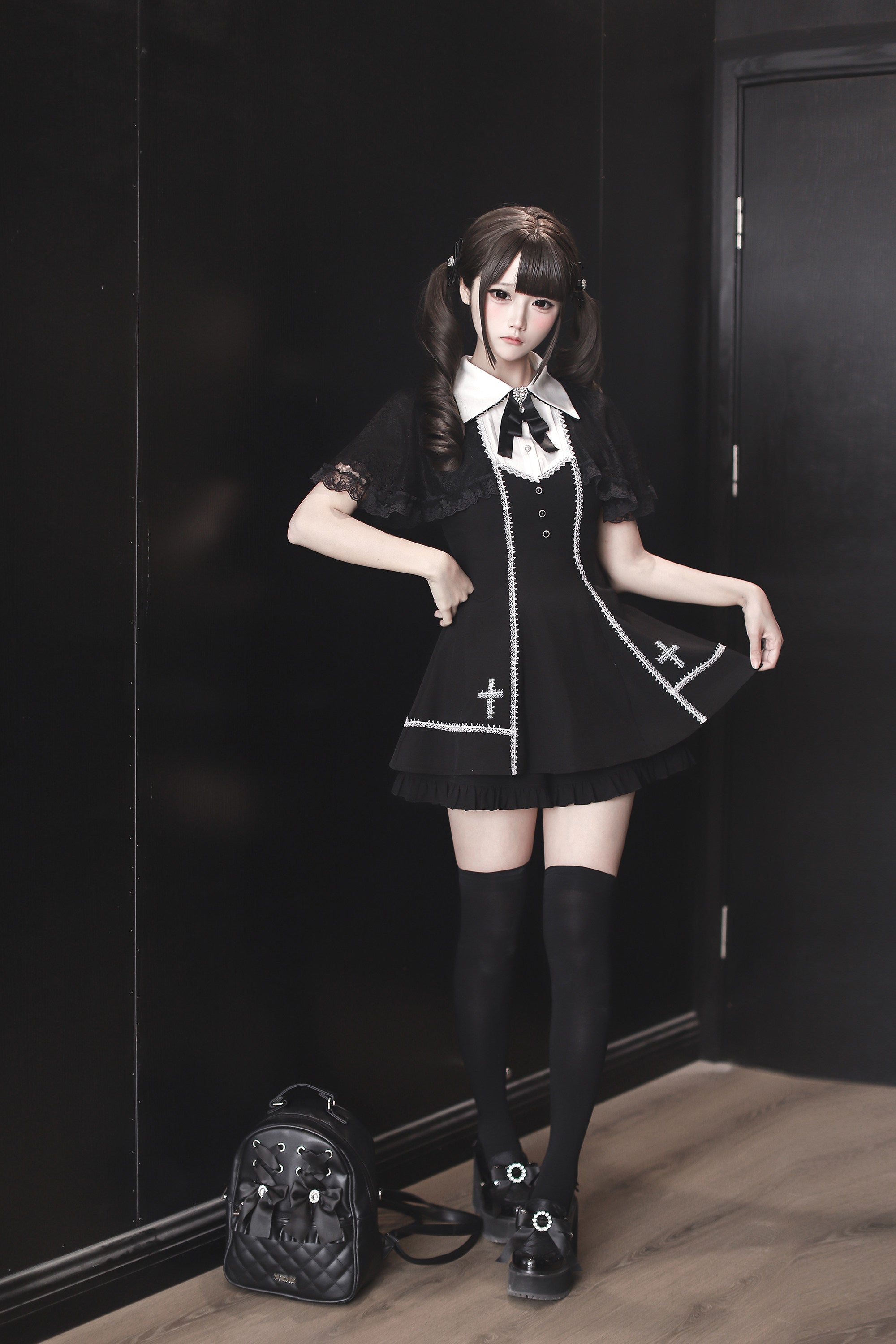 [Limited Edition: June 17] Night Eclipse Lace Cloak Jirai Kei Gothic Dress