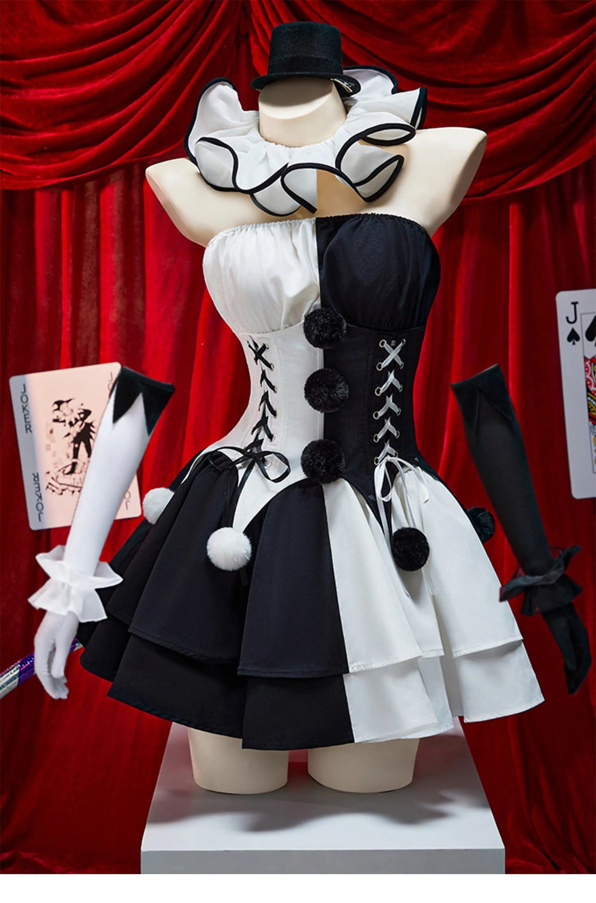 Terrifier Clown Gothic Black White Spliced Halloween Cosplay Costume