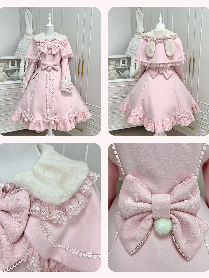 Nico Rabbit Lolita Original Autumn & Winter Sweet Style Pink Woolen Coat Outerwear