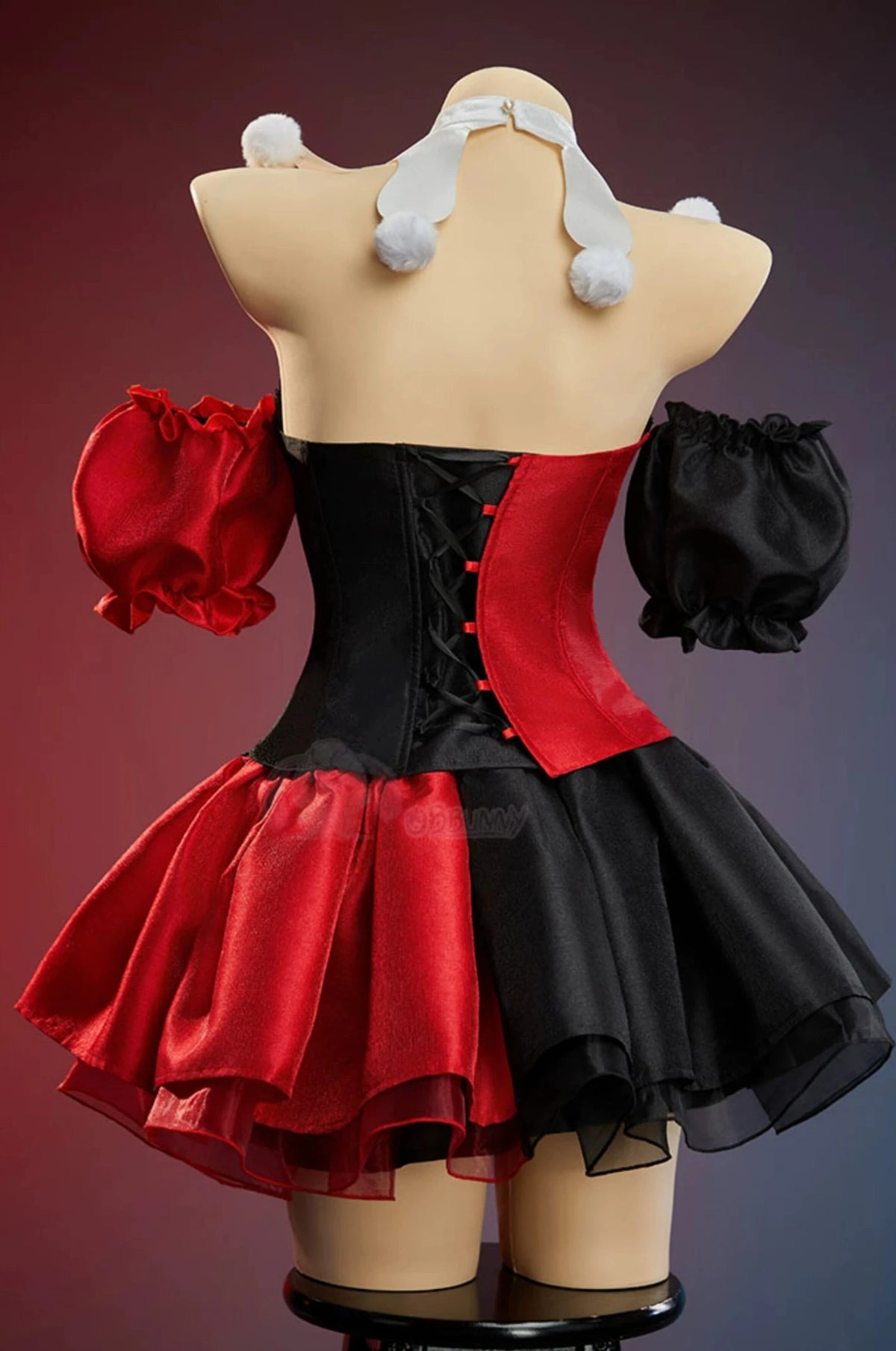 Harley Quinn Gothic Red & Black Patchwork Halloween Clown Cosplay Costume