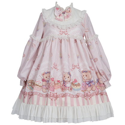 Lolita Cute Nurse Bear Print OP Dress LS1016