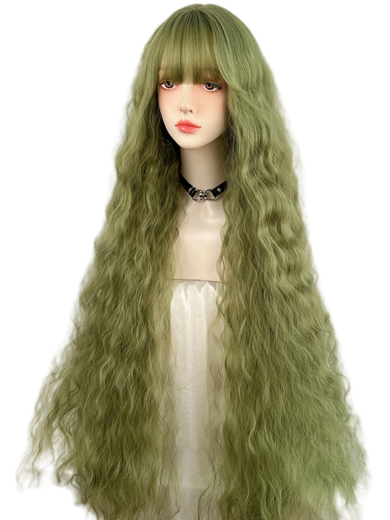 Long Curly Fairy Classic Green Wig LE7006