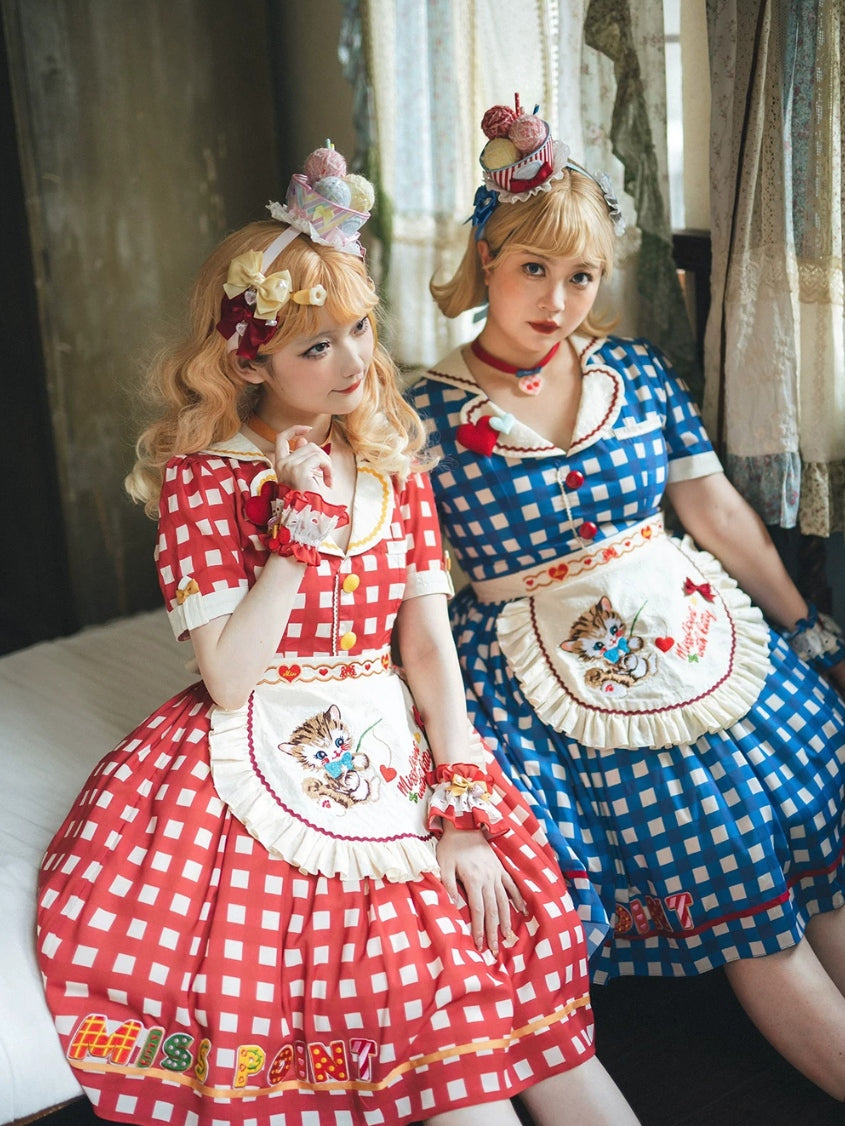 Cat Sweetheart American Retro Sweet Diner‑Style Lolita OP Dress