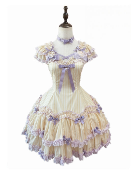 Eternal Girl‑Heart Printed Striped High‑Waist Lolita JSK/OP Dress