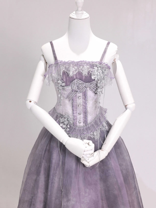 Night Vine Rain Lolita Original Wisteria Embroidered Corset & Half Skirt Set