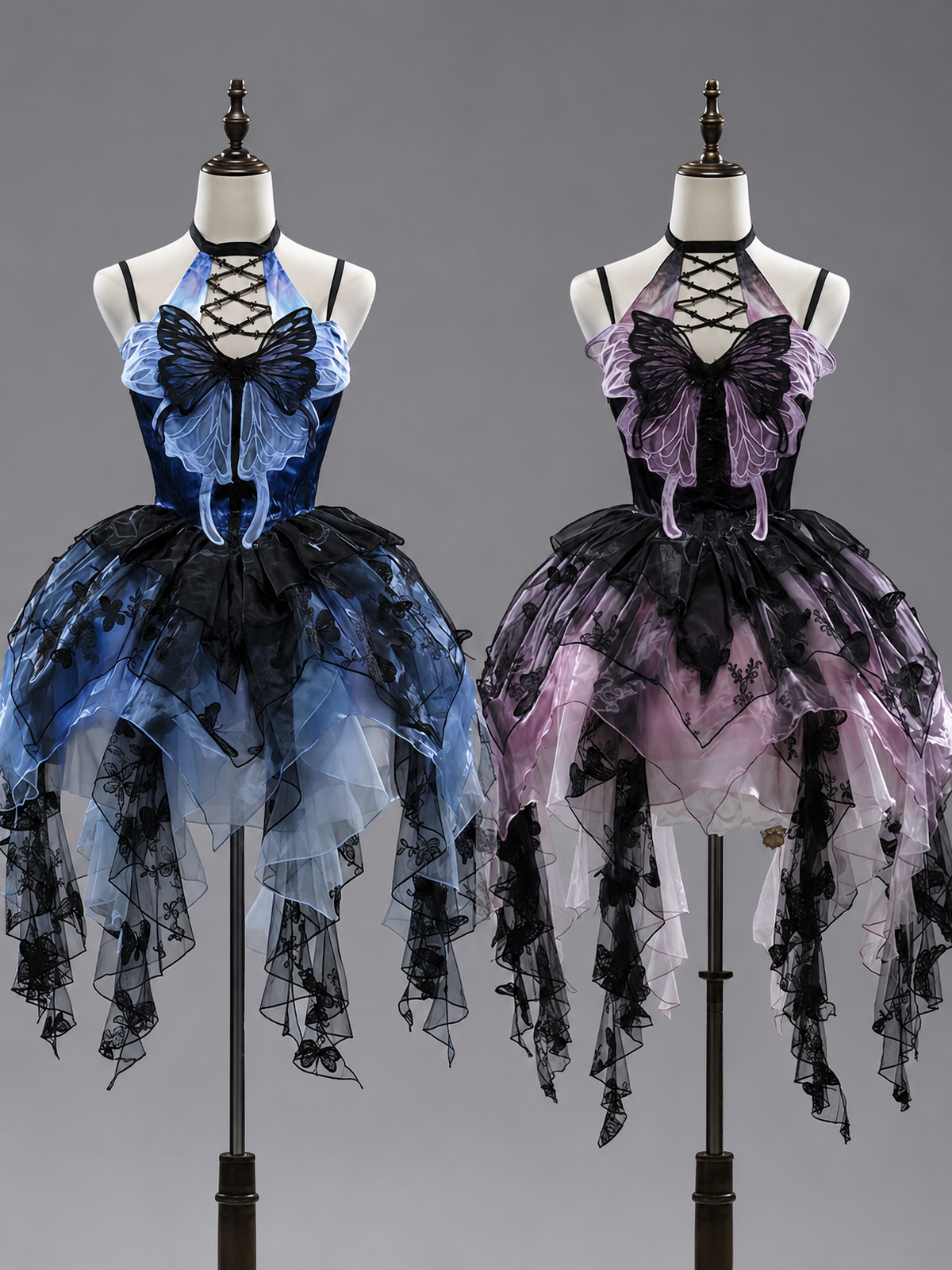 Dead Leaf Butterfly Blue and Purple Gothic Lolita JSK Dress