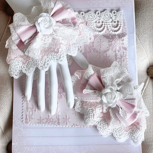 Lolita Pink Sweet Lace Bow Bonnet/KC/Sleeves LE6003