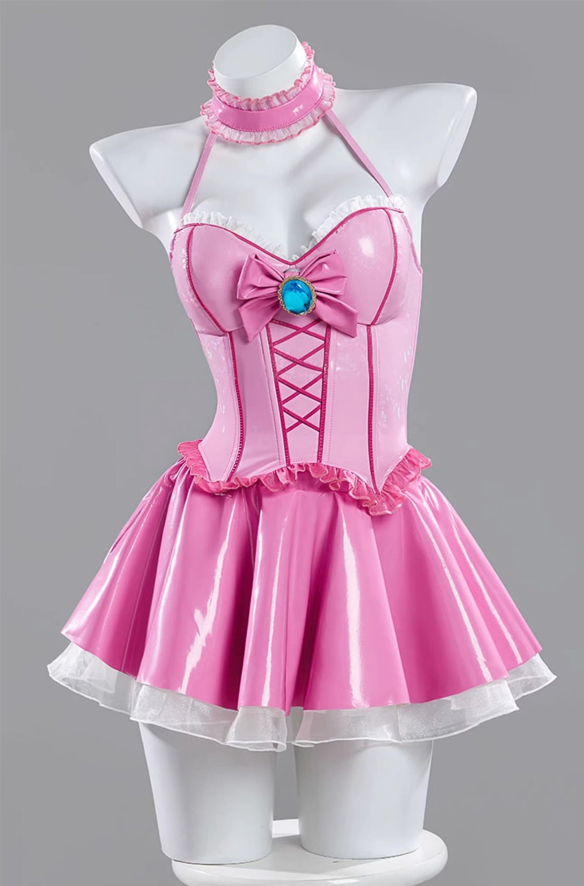 Princess Peach Fanart Idol Style PU Leather Cosplay Skirt