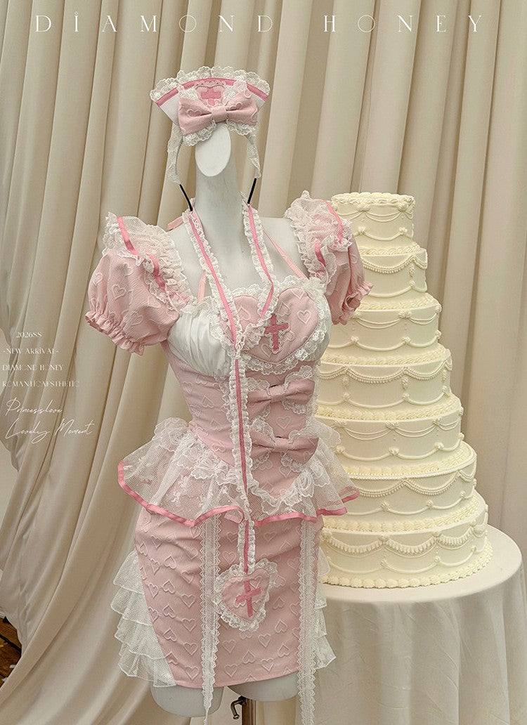 Cute Pink Modern Cheongsam Maid Nurse Cosplay Set