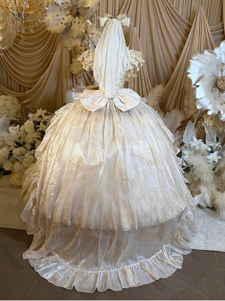 Spirit Peacock Princess Peacock White Gold Evening Gown Dress