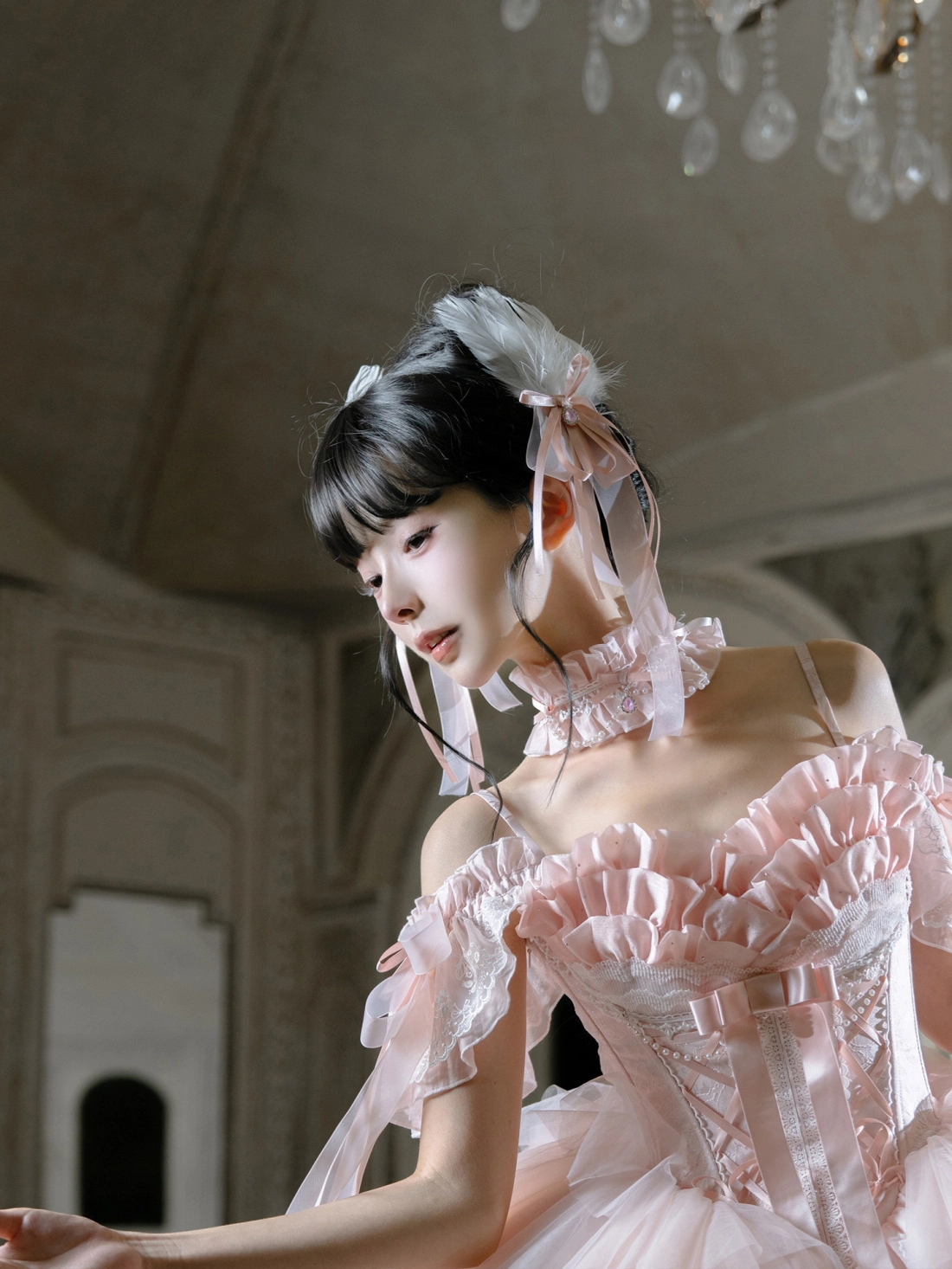 Swan Dance Lolita Sweet Ballet Pink & Black JSK Set